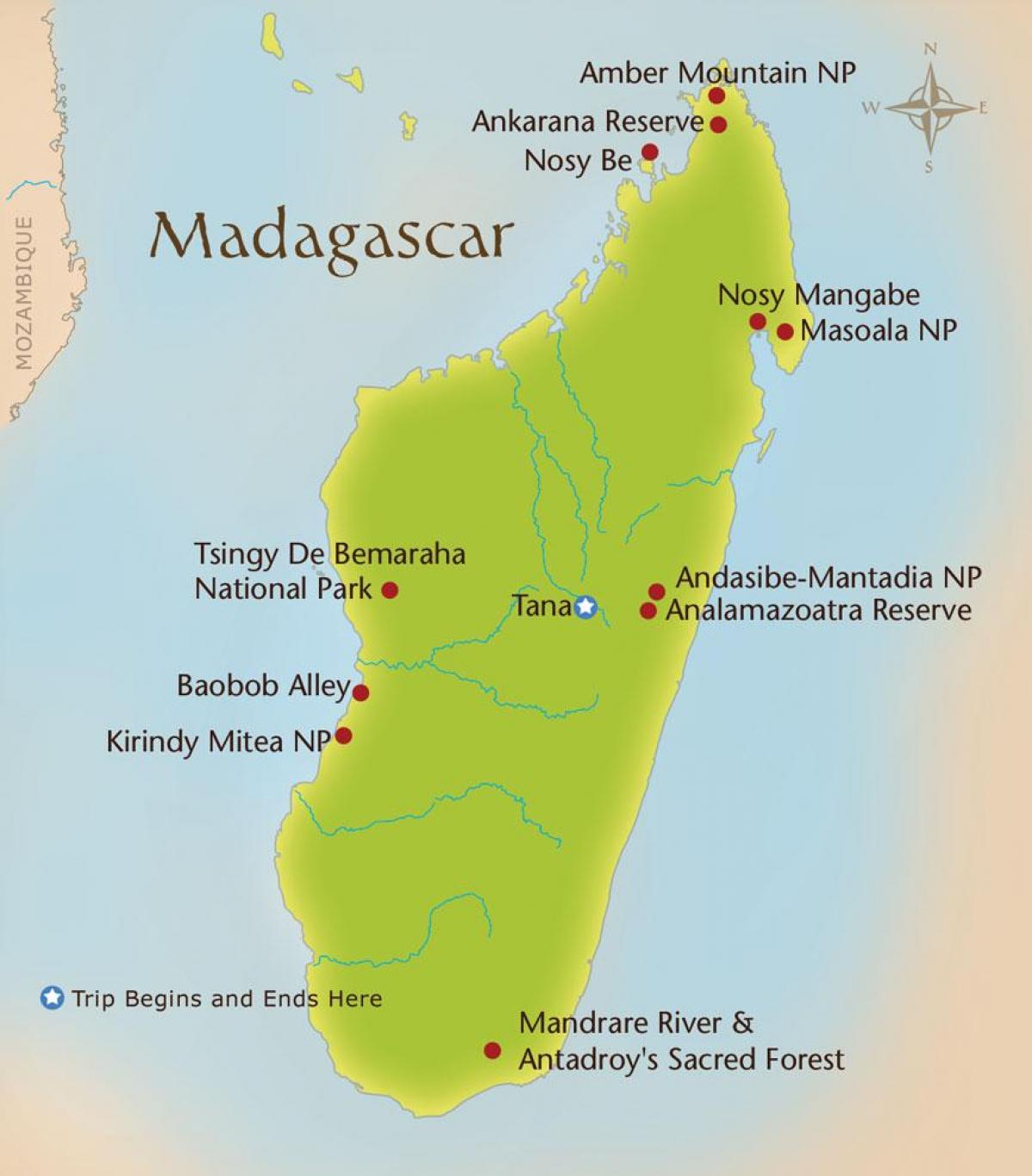 kaart van Madagascar bergen