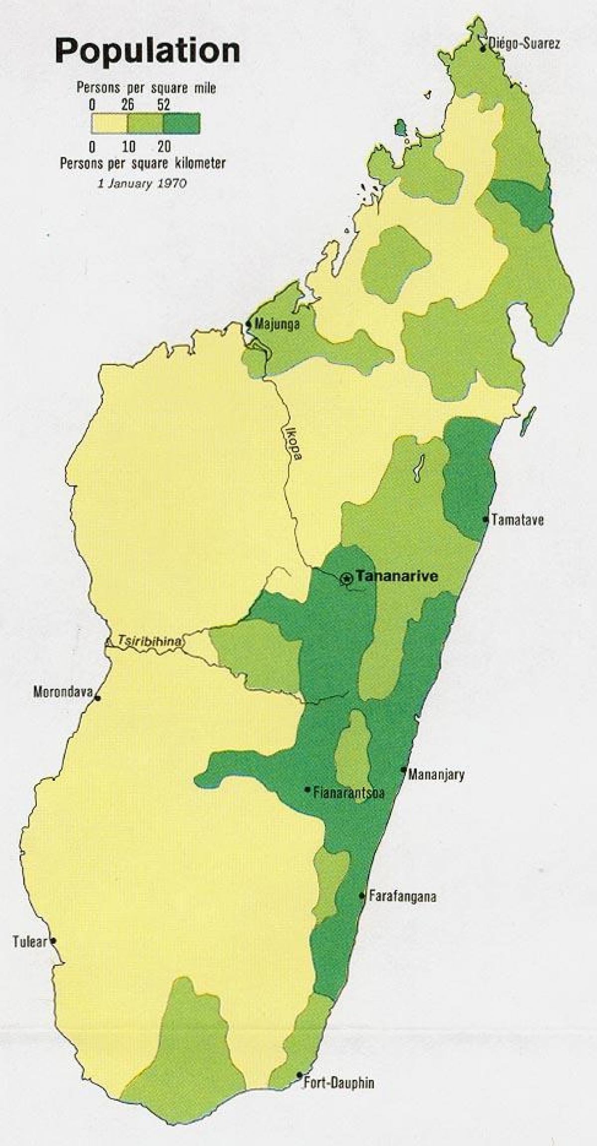 Madagaskar bevolkingsdichtheid kaart