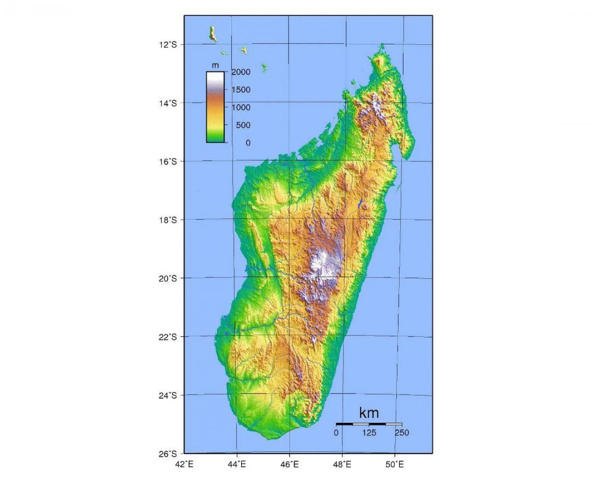 kaart van Madagascar hoogte