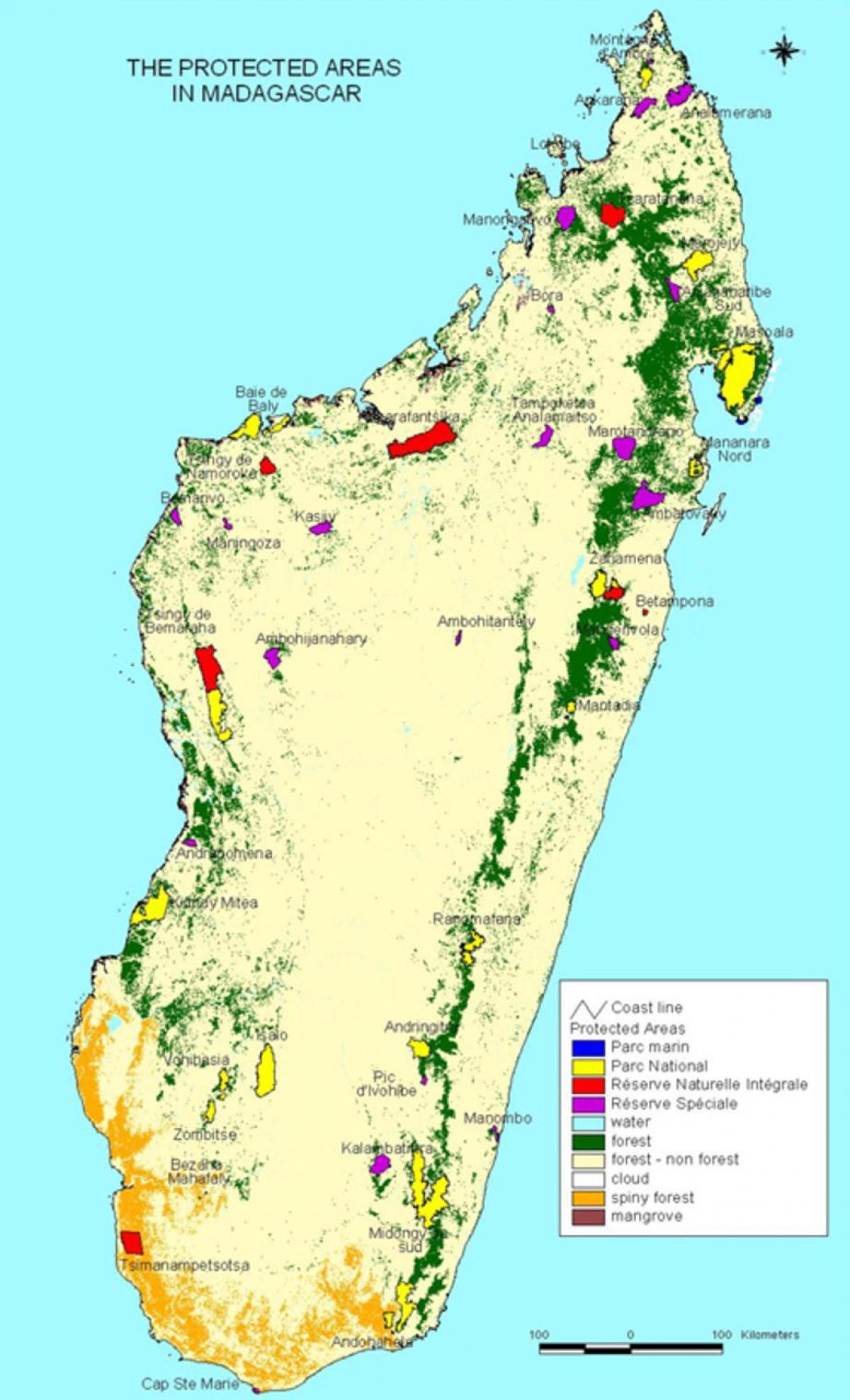 kaart van Madagascar nationale parken