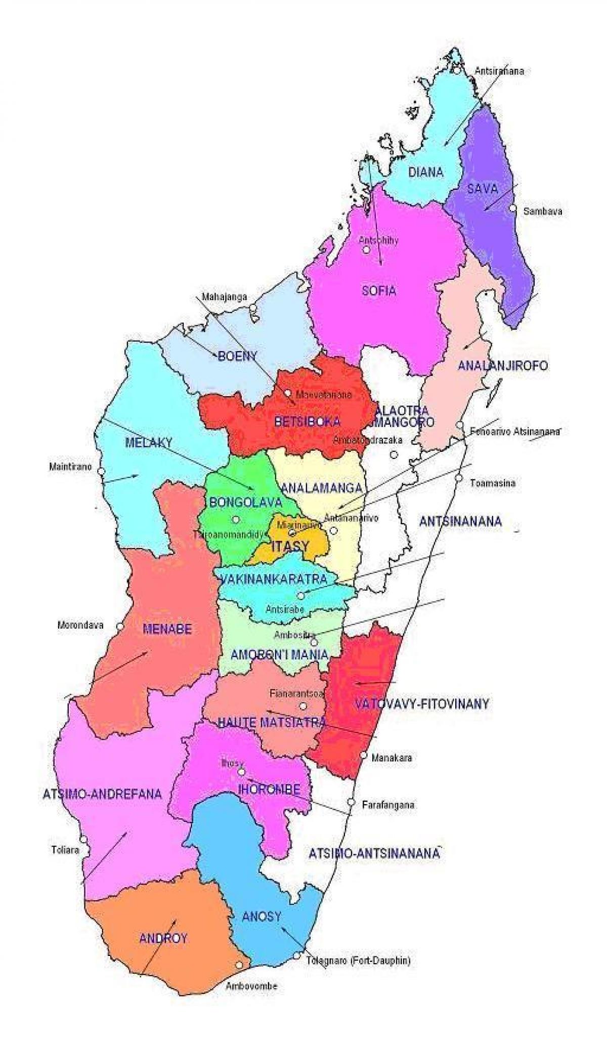 kaart van Madagascar regio ' s