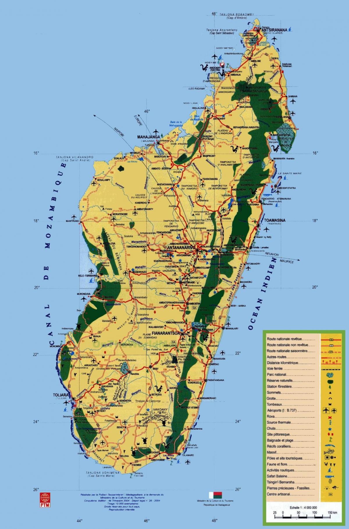 Madagaskar toeristische attracties kaart