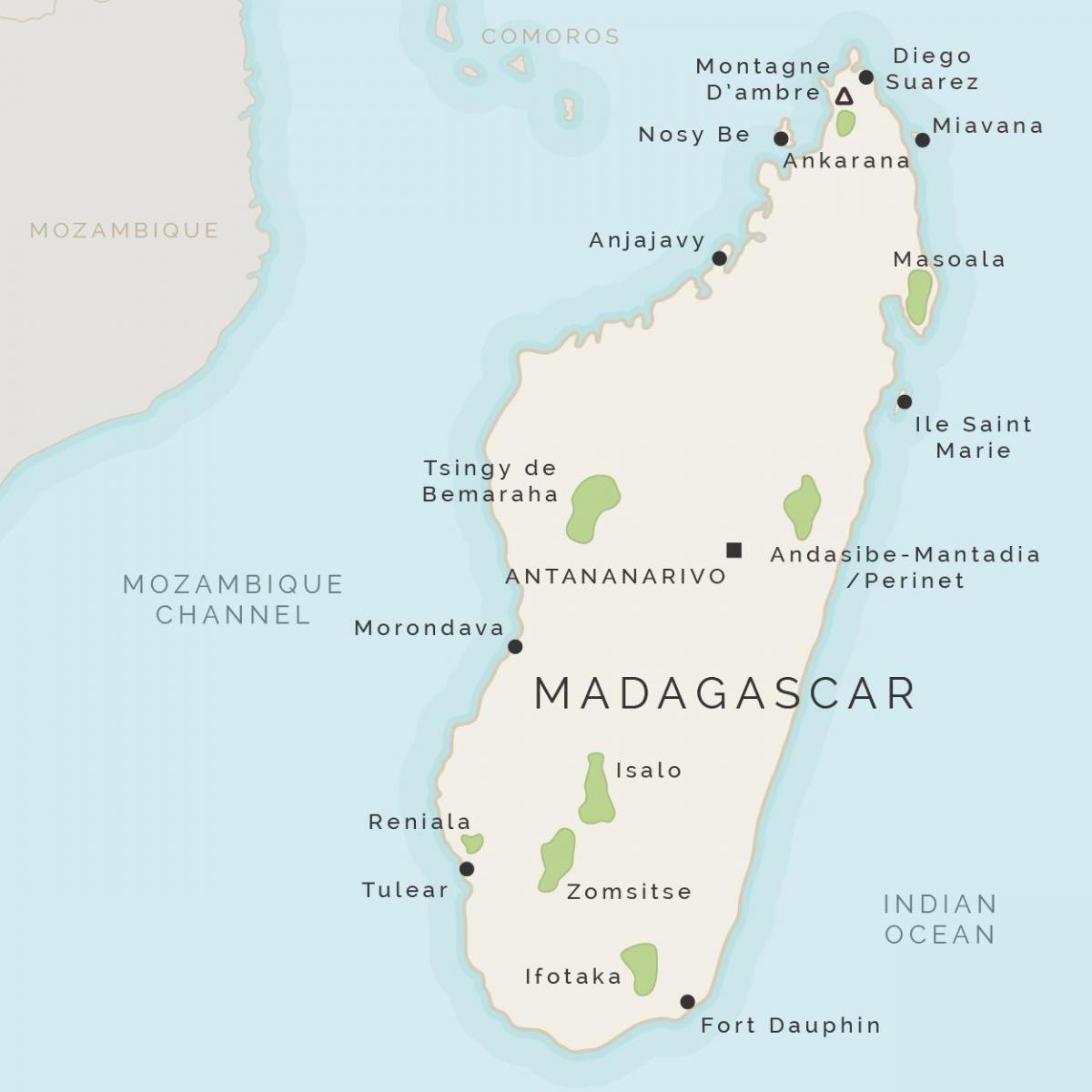 kaart van Madagascar en de omliggende eilanden