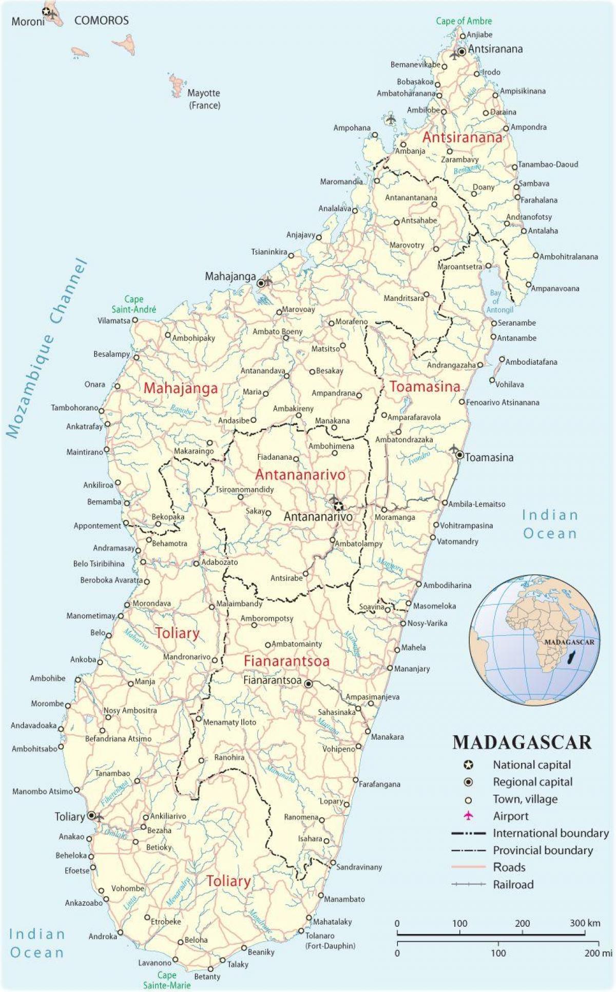 kaart van Madagascar luchthavens