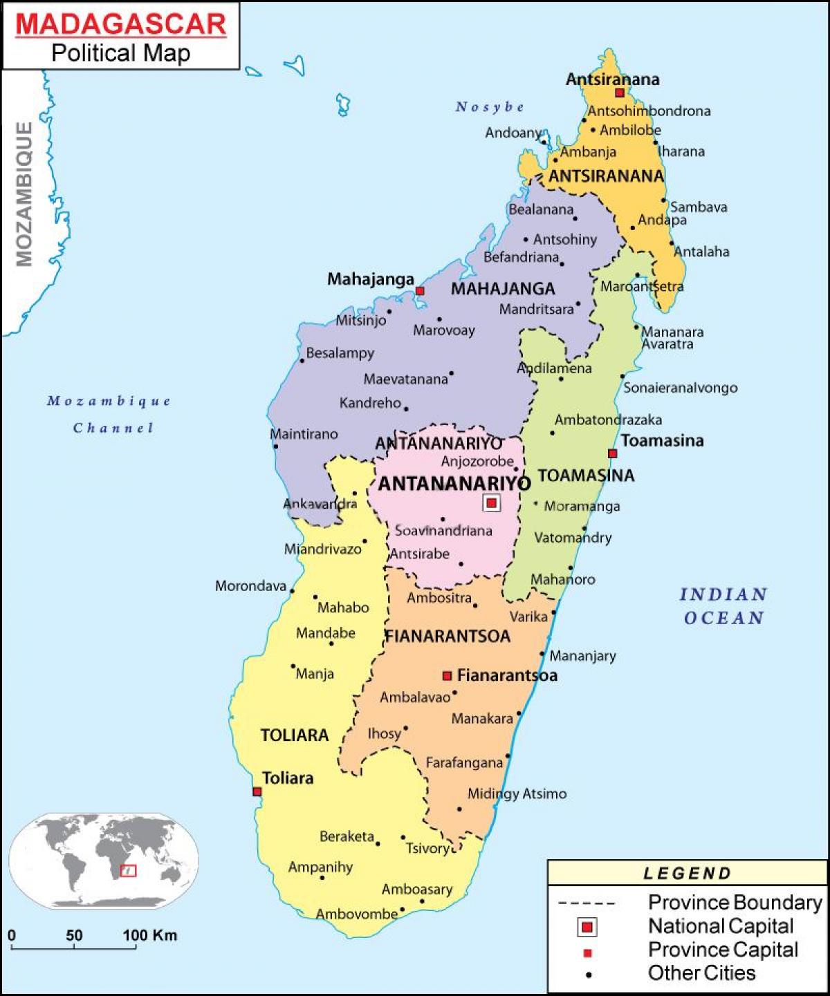 kaart van de politieke kaart van Madagascar