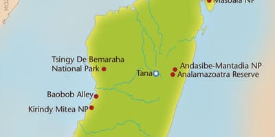 Kaart van Madagascar bergen