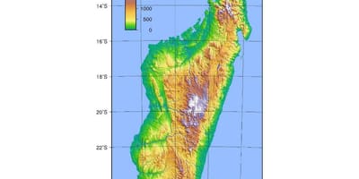 Kaart van Madagascar hoogte